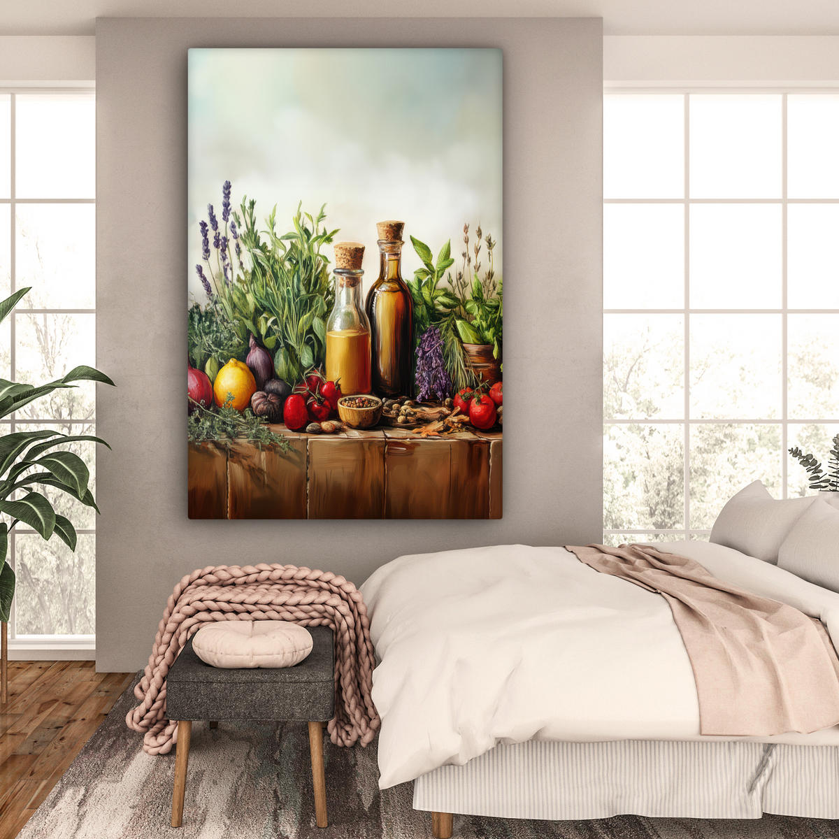 SLIKA NA PLATNU Tihožitje 90x140 cm - zelena, tekstil (90/140cm) - MuchoWow