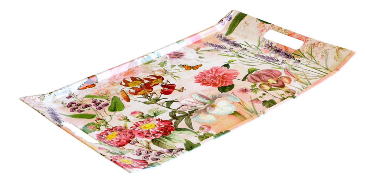 TABLETT Wildblumen, rechteckige Serviertablett mit Griff 54x35 cm - Dunkelrosa, Kunststoff (35/3/54cm) - Lashuma