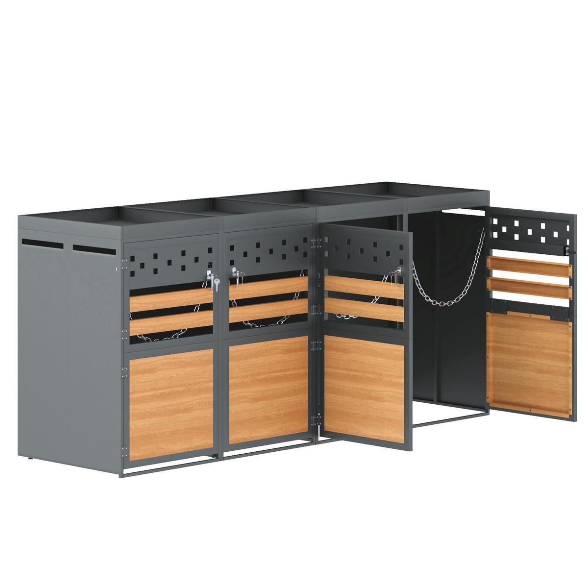 MÜLLTONNENBOX aus Metall in Grau Natur mit Pflanzendach - Grau, Metall (264/125/80cm) - Modfu