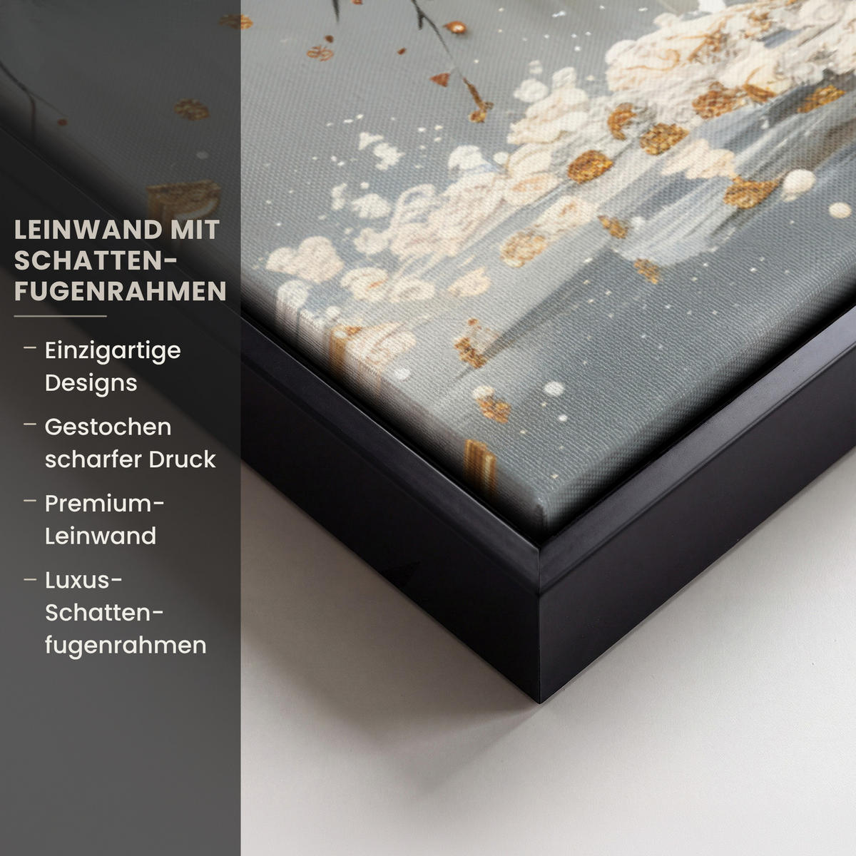 LEINWAND Bilder mit Rahmen - Baum - Blumen - Weiß - Natur - Kunst - 100x70 - Weiß, Textil (100/70cm) - MuchoWow