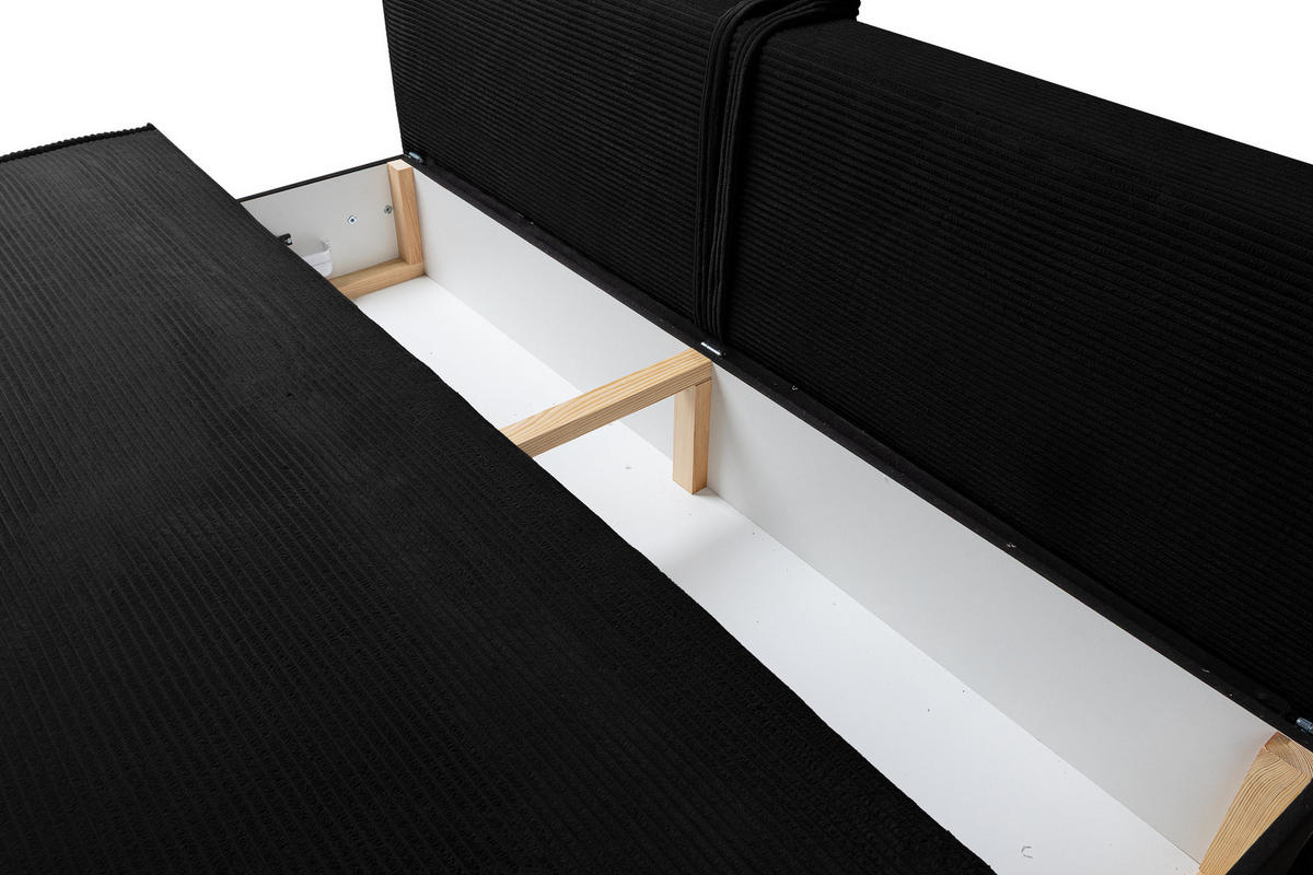 SCHLAFSOFA TIMO, Sofa mit Schlaffunktion und Bettkasten, Farbe: Schwarz, Cordstoff - Schwarz, Textil (200/80/93cm) - VENASI MÖBEL