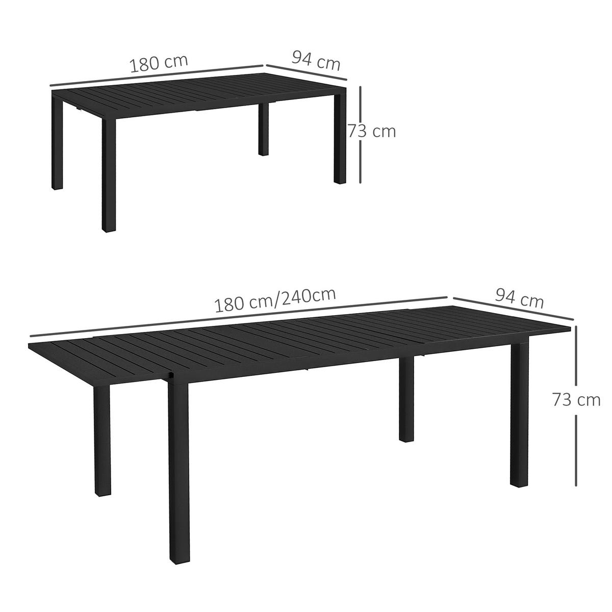 GARTENTISCH DE-14096 Aluminium, 180/240 cm Schwarz - Schwarz, Metall (240/94/73cm) - ComfortXL