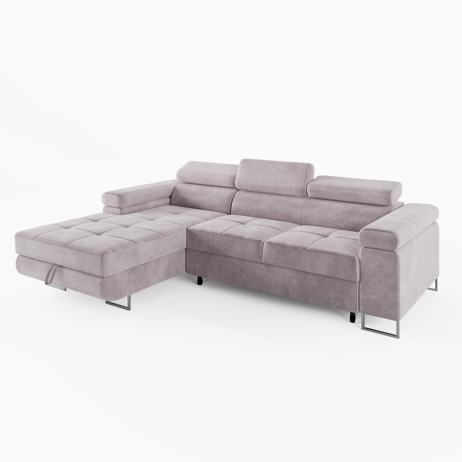 ECKSOFA VEMO MINI Links Hellrosa Velour-Stoff Kompakter Komfort für Wohnräume - Pink, Textil (235/175cm) - Barchello