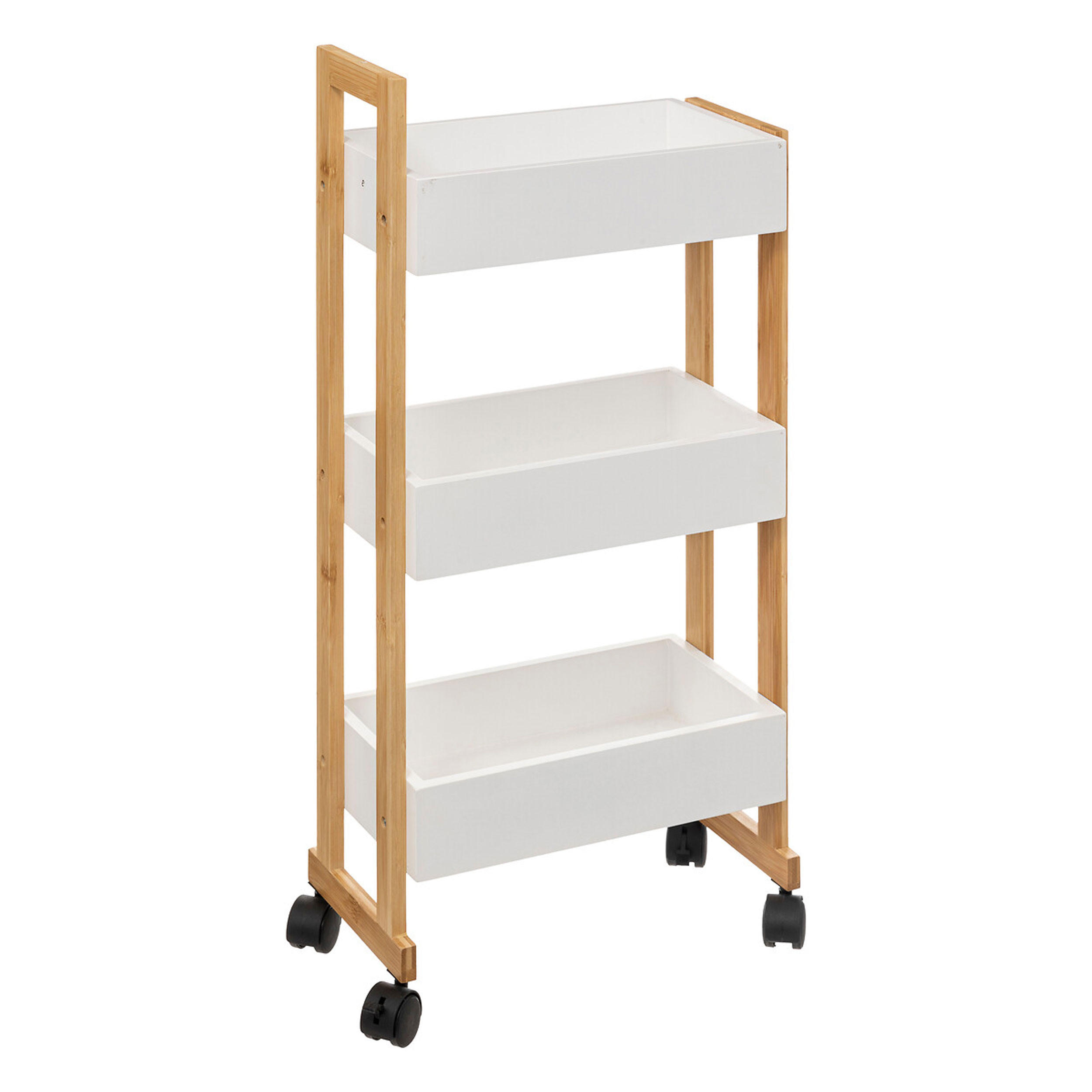 SERVIERWAGEN Natureo, mit 3 Etagen, MDF, Bambus, Kunststoff, Weiß, 80 cm - Weiß, Holzwerkstoff (6/80.5/25cm) - 5five Simply Smart
