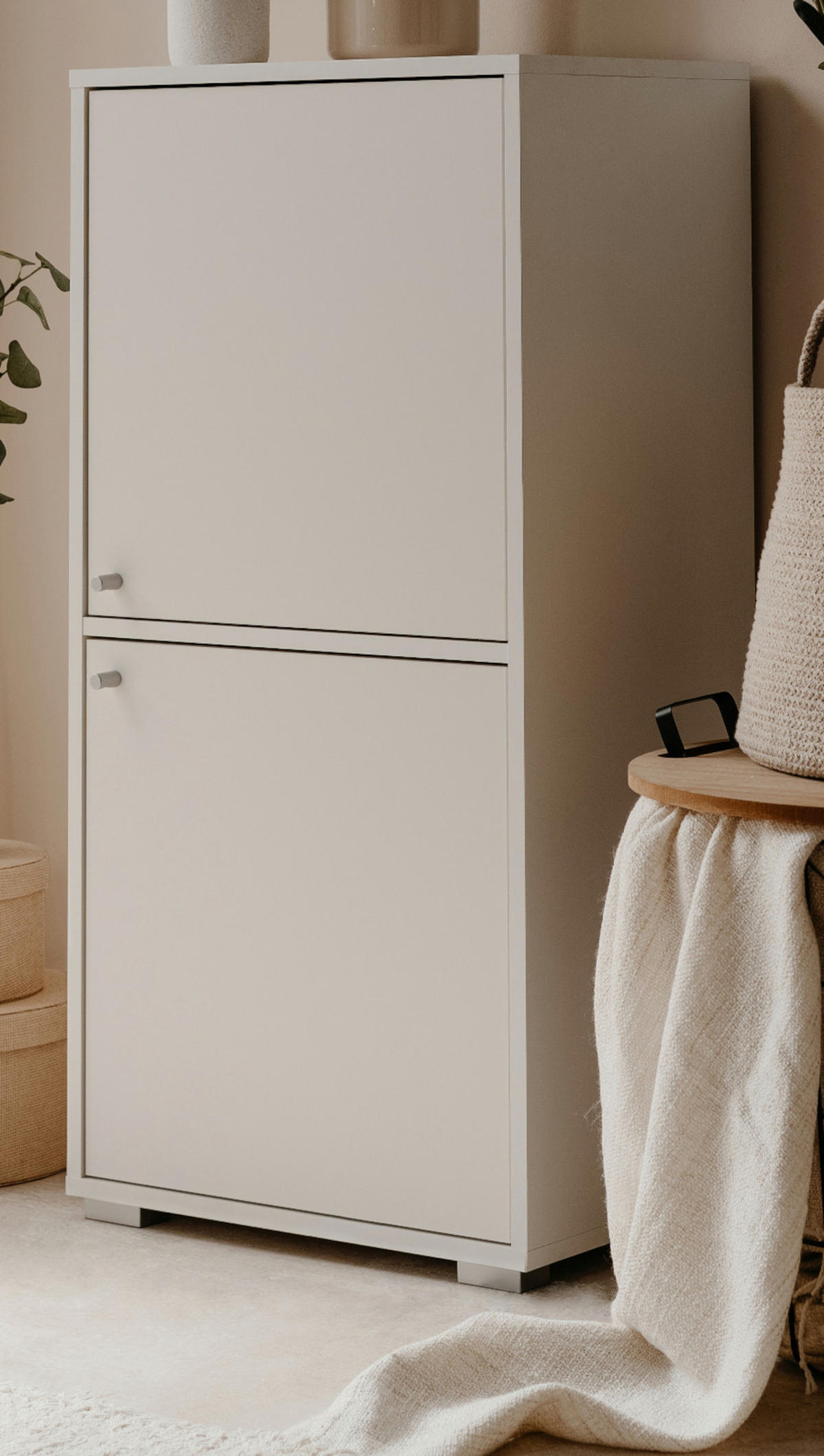 KOMMODE weiß 46 x 97 cm, Anrichte mit wechselbarem Türanschlag - Silberfarben/Weiß, Holzwerkstoff/Kunststoff (46/96.5/33.5cm) - Furn.Design