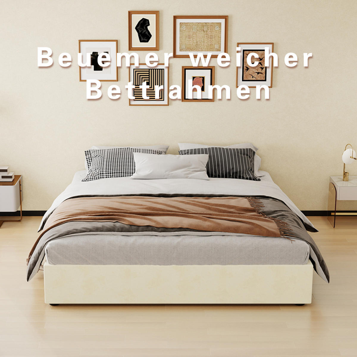 POLSTERBETT 160/200 mit Gasdruckfedern und Samtbezug in Beige - Beige, Holz/Holzwerkstoff (160/200cm) - EVRYAE