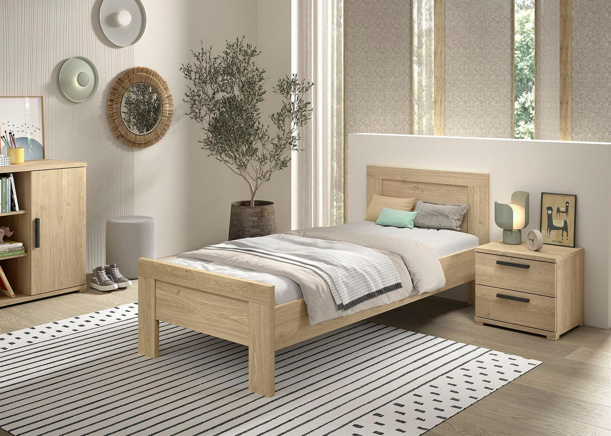 KINDERZIMMER SET Keelia Eiche Melamin mit Bett 90x200 und Nachtkonsole - Eichefarben, Kunststoff (100/1/200cm) - 58aufmkessel