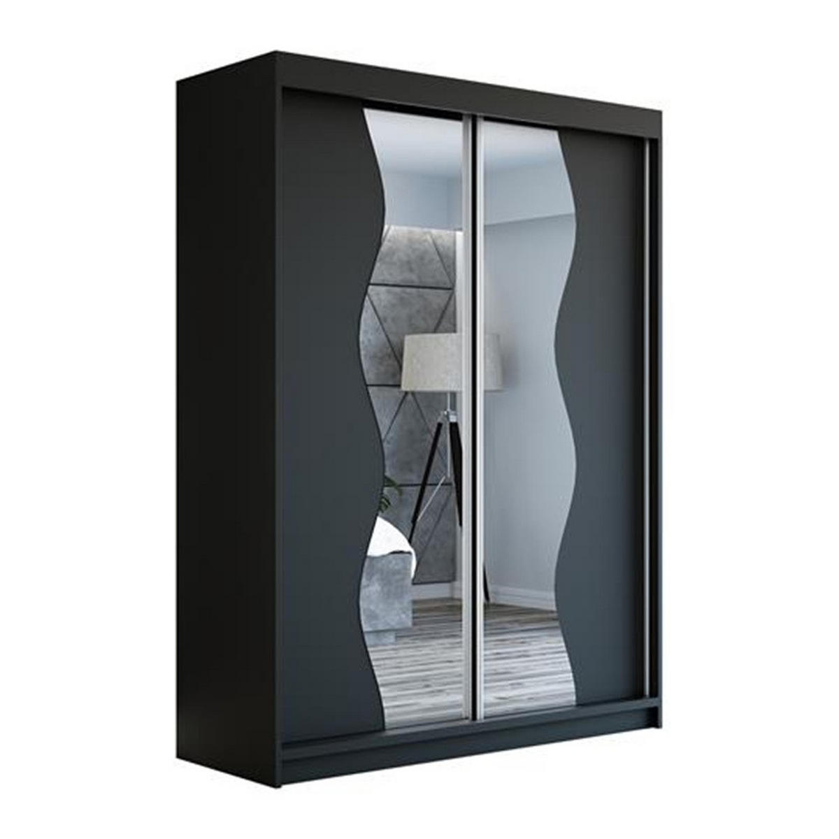 SCHWEBETÜRENSCHRANK 160 CM RIMA Farbe: Schwarz / schwarz / schwarz - Schwarz, Holzwerkstoff (160/215/59.5cm) - A&J MöbelLand