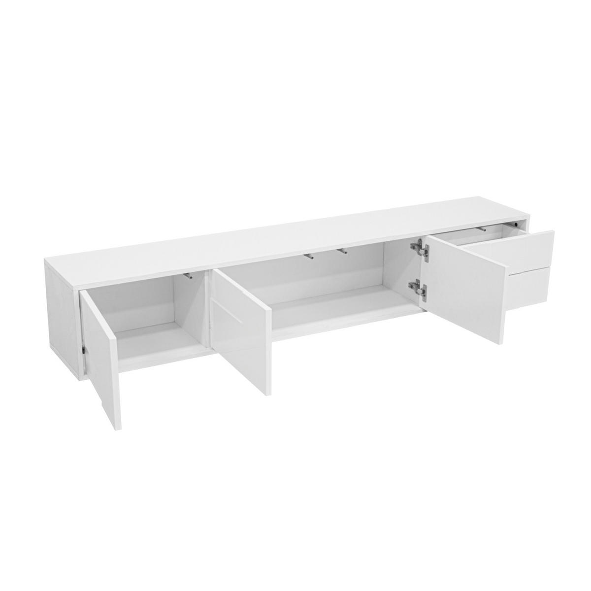 TV Lowboard 170 cm, 3 Türen, 2 Schubladen, Weiß - Weiß, Holz (170/30/30cm)