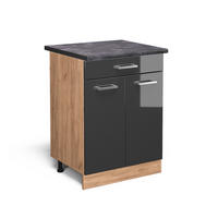 KÜCHENUNTERSCHRANK R-Line Anthrazit Hochglanz 60 cm AP Anthrazit - Honigeiche/Schwarz Hochglanz, Holzwerkstoff (60/81.6/60cm) - Vicco