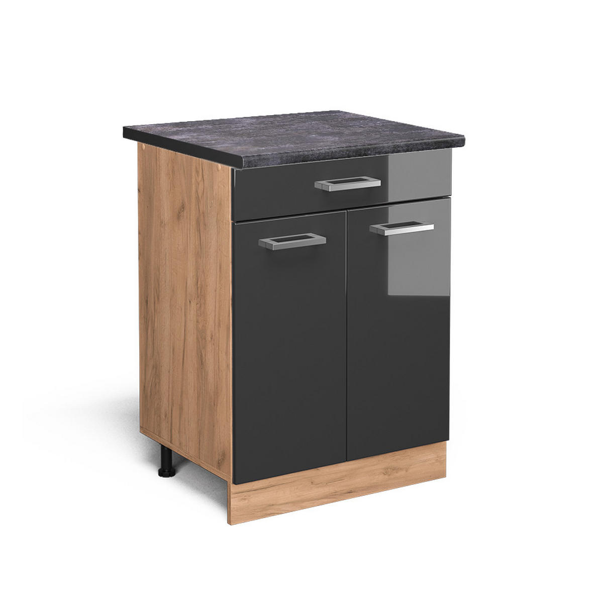 KÜCHENUNTERSCHRANK R-Line Anthrazit Hochglanz 60 cm AP Anthrazit - Honigeiche/Schwarz Hochglanz, Holzwerkstoff (60/81.6/60cm) - Vicco