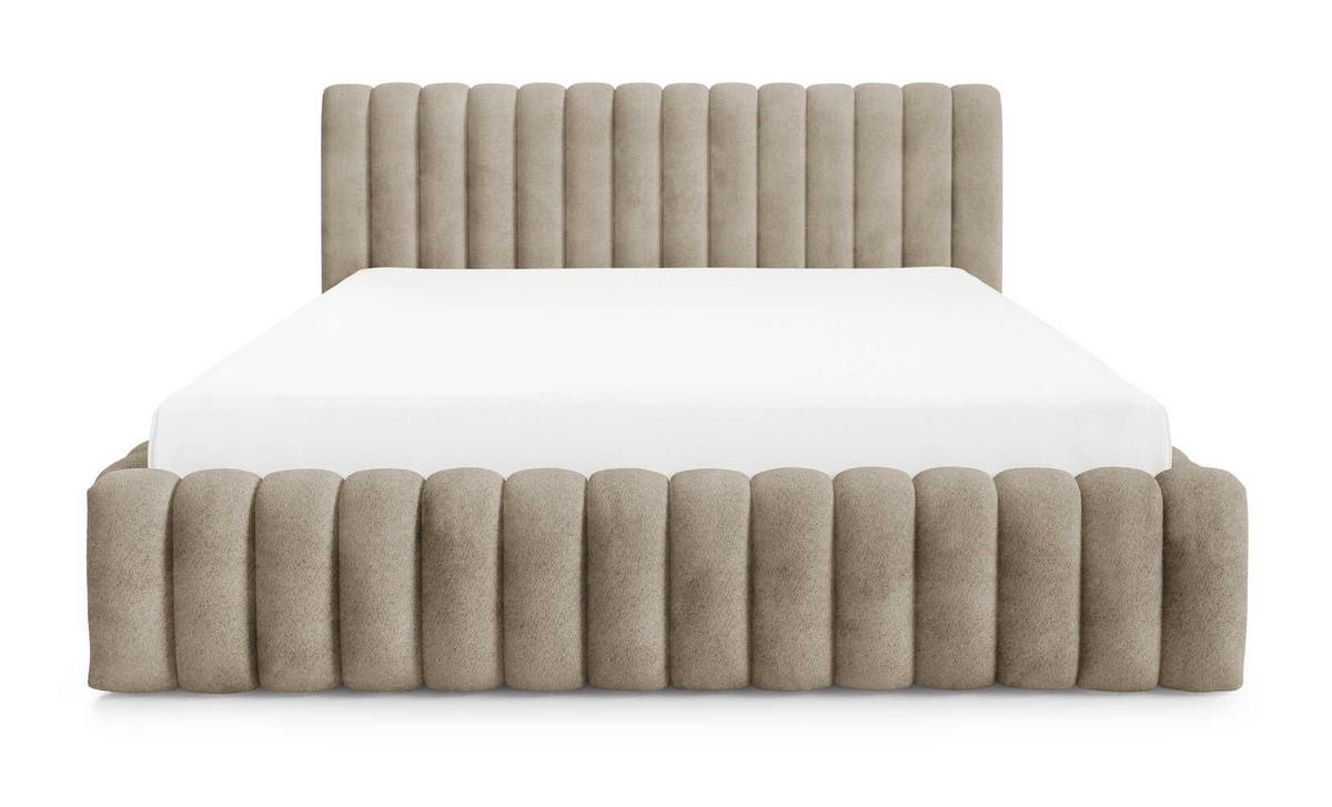 DOPPELBETT Bouclé 160x200 Livia mit Mettalllattenrost, Bettkasten, Beige - Beige, Holz/Textil (160/200cm) - Emporius