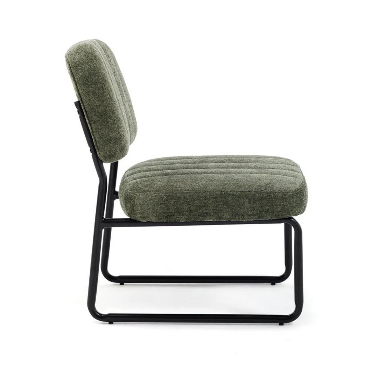 SESSEL khaki gepolstert schwarze Metallbeine und Chenille-Stoff - PAOLA - Schwarz/Grün, Textil/Metall (56/77/70cm) - Sicaan