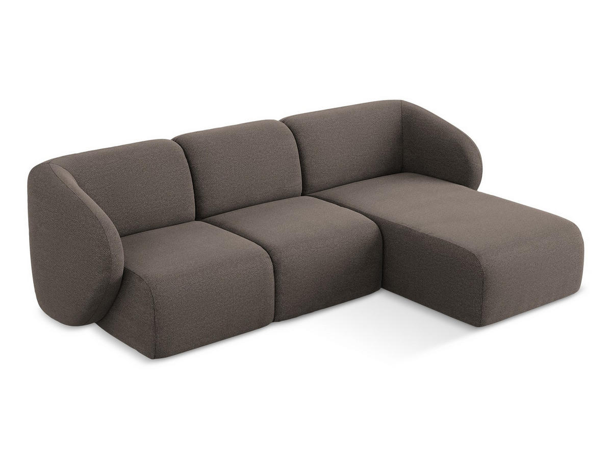 ECKSOFA Rechts Bouclé Stoff Braun - Schwarz/Mokka, Holzwerkstoff/Kunststoff (248/166cm) - Makamii