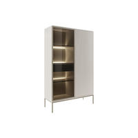 VITRINENSCHRANK - 2 Türen & 1 Schublade - mit LED-Beleuchtung - MDF & Rauchglas - Beige & Schwarz - OVILA - Beige, Glas (103.5/165.5/39cm) - Vente-Unique