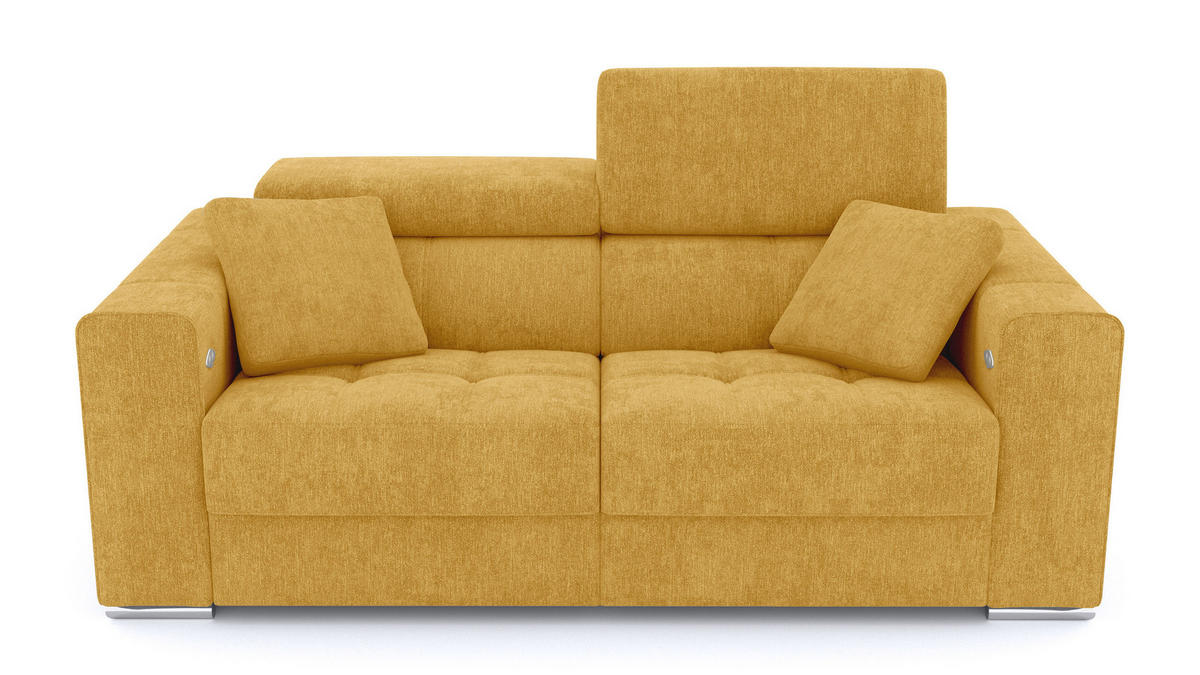 SOFA QUARTZ 3-Sitzer mit 2 Relaxfunktionen, honig - Silberfarben/Honig, Holzwerkstoff/Textil (204/80/102cm) - Courtois Laville