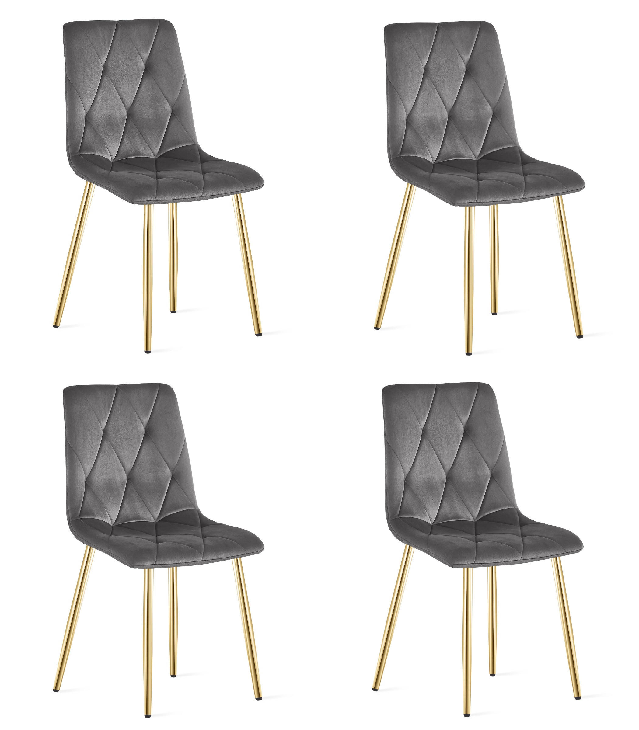ESSZIMMERSTUHL 4-er Set TYRA dunkelgrauer Sitz, goldene Beine - Dunkelgrau/Goldfarben, Textil (44.5/87/54.5cm) - Valora