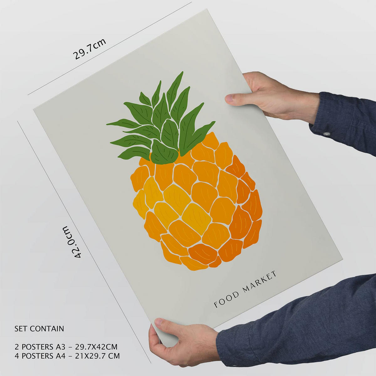 POSTER Set Mit 6 Tropische Früchte Größe A3 & A4 Schwarzer Rahmen - Schwarz, Papier (29.7/1cm) - Nacnic