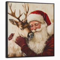 LEINWAND Bilder mit Rahmen - Weihnachtsmann - Rentier - Weihnachten - 90x90 - Rotbraun, Textil (90/90cm) - MuchoWow