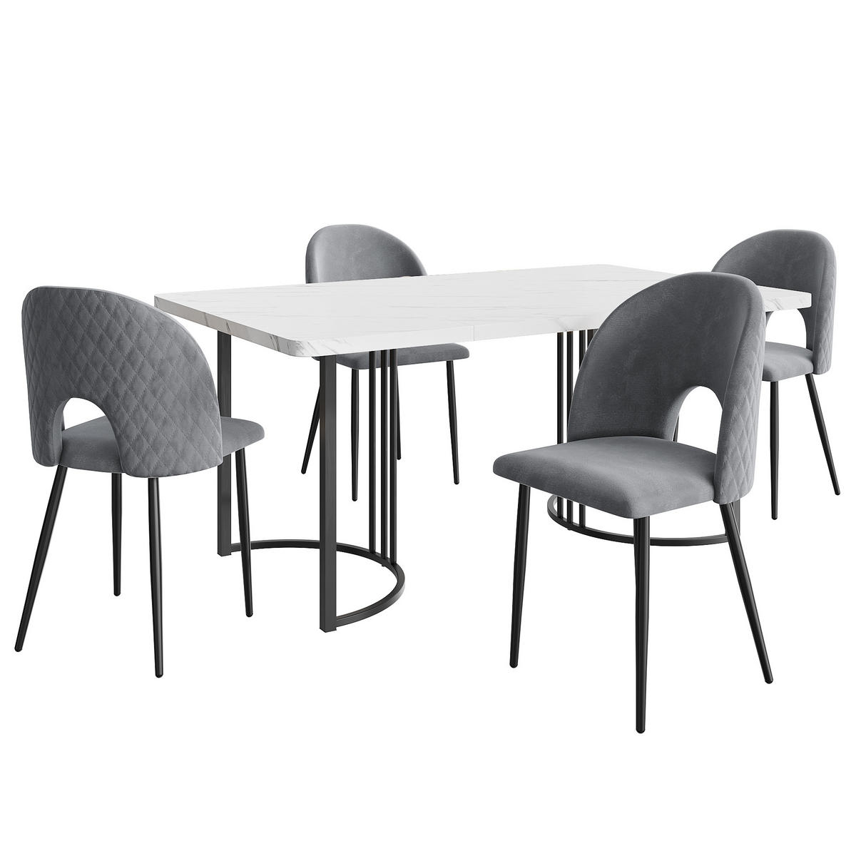 ESSGRUPPE Esstisch 4 Stühle MDF Weiß Grau 140x80cm - Grau, Textil (140/75/80cm) - FLIEKS