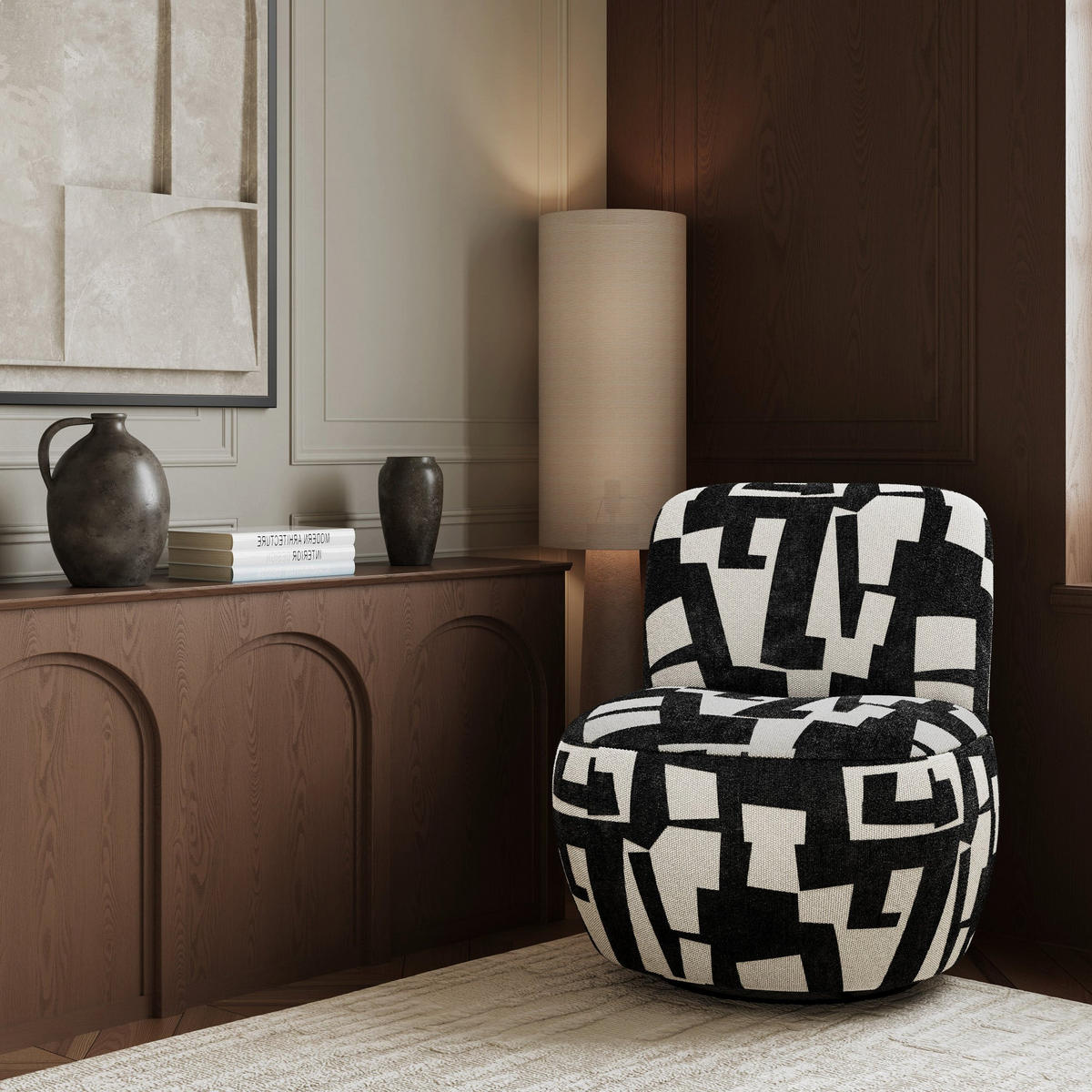 SESSEL Gemusterter texturierter Stoff Dunkles Anthrazit 64cm - Anthrazit, Textil (65/72/71cm) - Sia Home