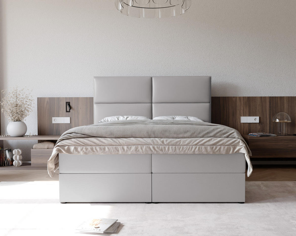 BOXBETT ORFEO 140/200 cm mit Matratze und Topper, Grau - Grau, Textil (140/200cm) - Idohome