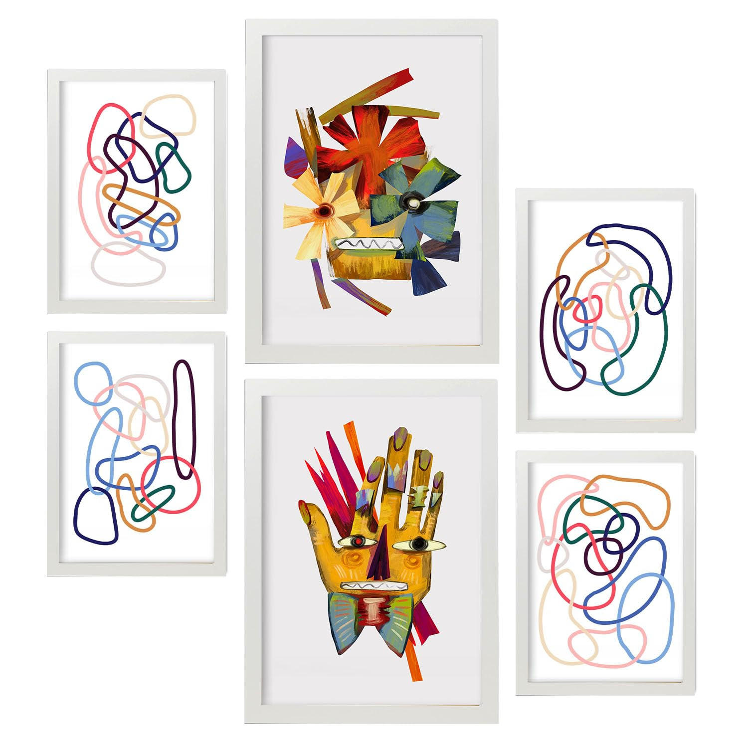 POSTER Set Mit 6 Handte Kunst In Blume Zusammenfassung Ästhetische Dekorative Gemälde Für Ihr Wohnzimmer, Schlafzimmer, Zuhause A3 & A4 Weißer Rahmen - Weiß, Papier (29/3cm) - Nacnic
