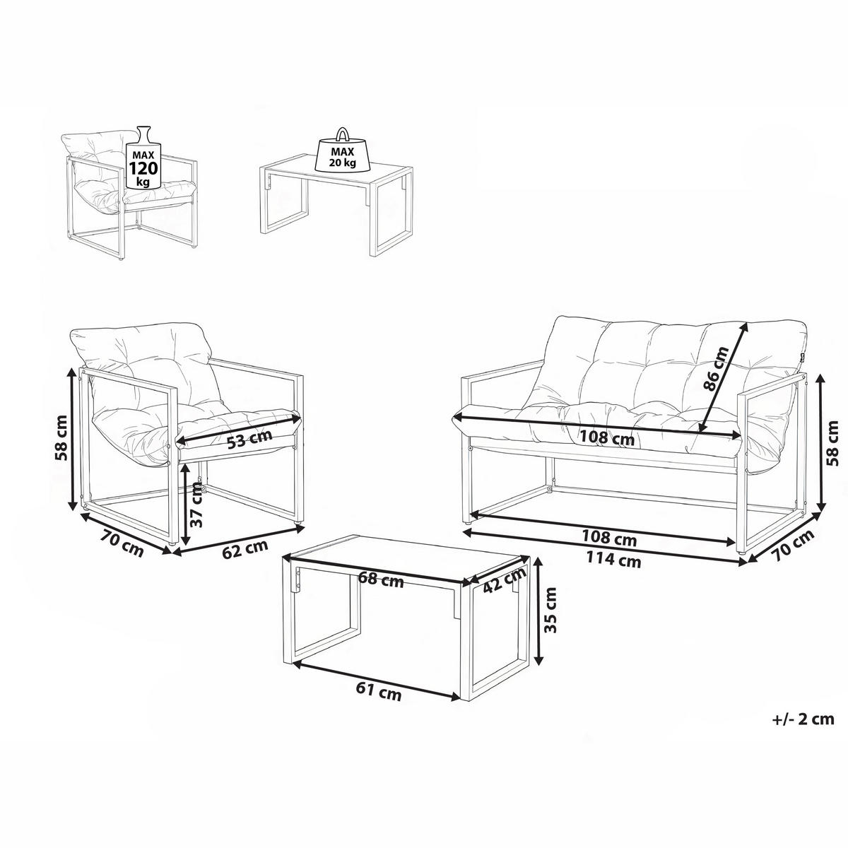 LOUNGE-SET Blau Garda - Blau/Weiß, Metall - Beliani