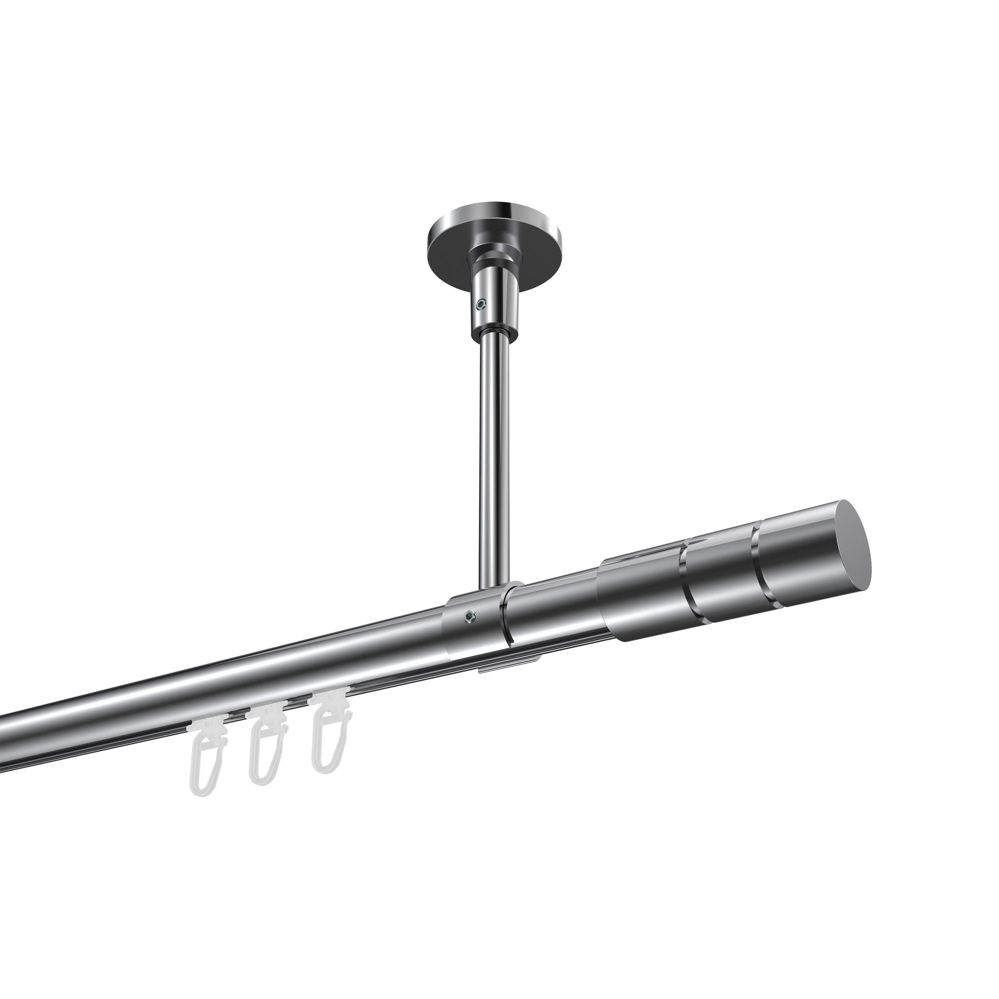 INNENLAUF-GARDINENSTANGEN-SET Sonette Elanto 240 cm (geteilt in 2 x 120 cm), 1-läufig, 20 mm Ø Chrom - Chromfarben, Metall (240cm) - INTERDECO