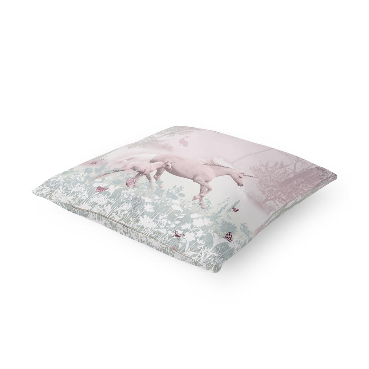 KISSENBEZUG Einhorn auf Blumenwiese in Rosa 40/40 cm - Rosa, Textil (40/40cm) - Bilderwelten
