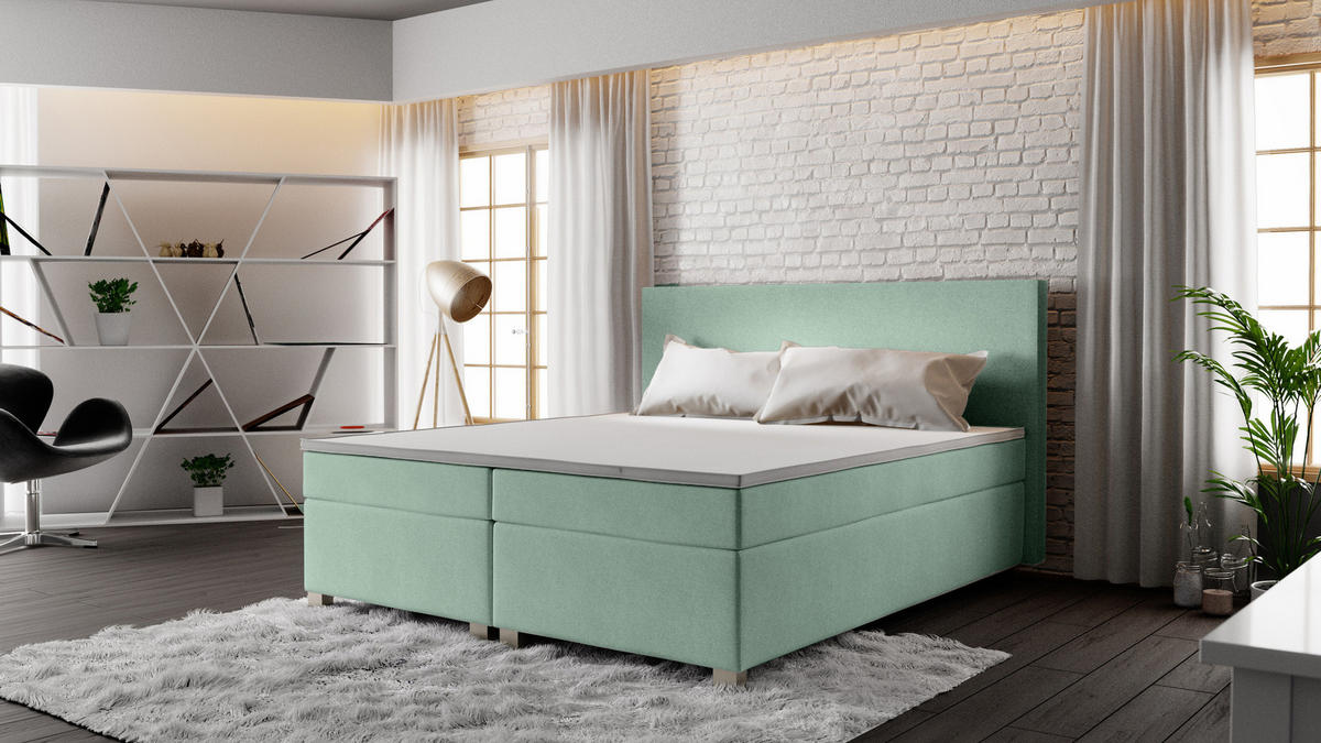 BOXBETT SIMPLE mit Matratze H3, Bonell und Topper 160x200 COSMIC 16 - Grün, Textil (160/200cm) - Bedante