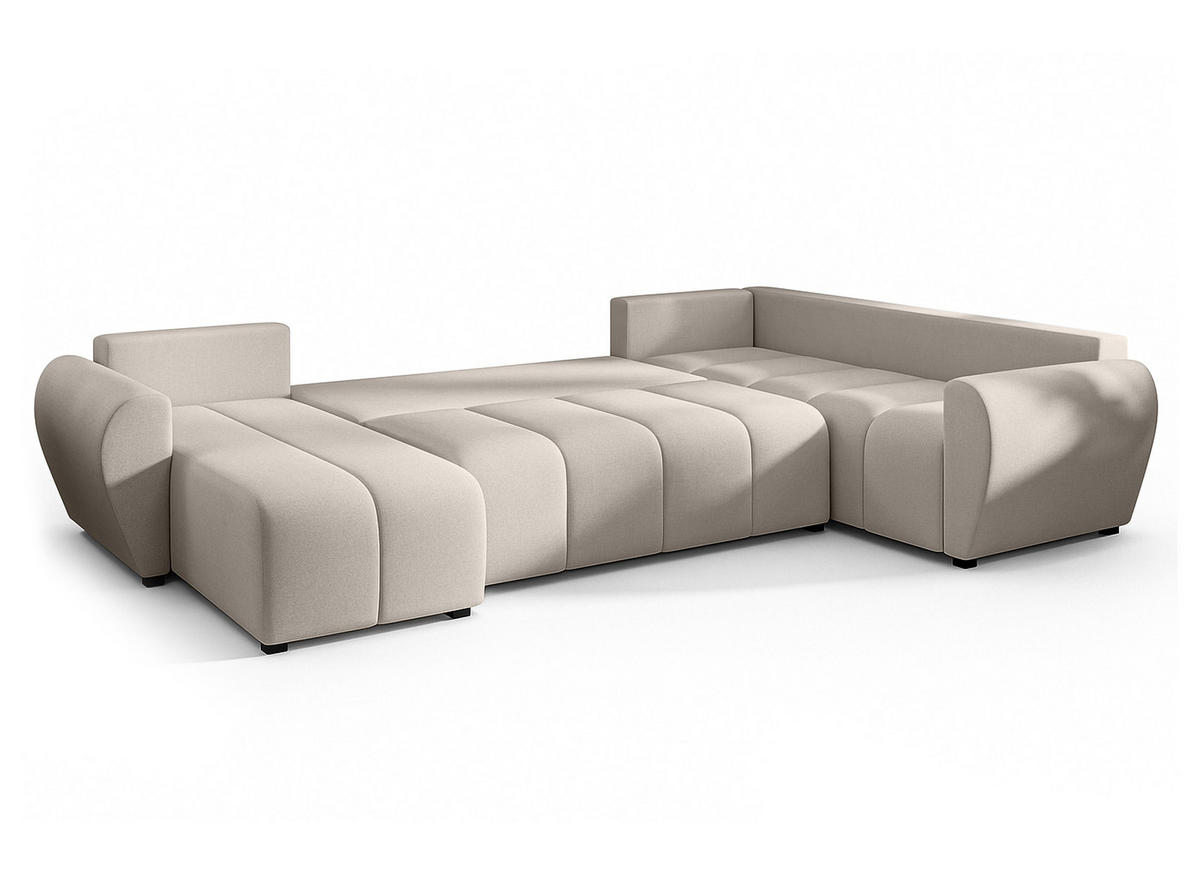 WOHNLANDSCHAFT Malatya U Form MAX Beige 311/145/82 cm mit Schlaffunktion - Beige/Schwarz, Kunststoff/Textil (208/82/303cm) - AX Living