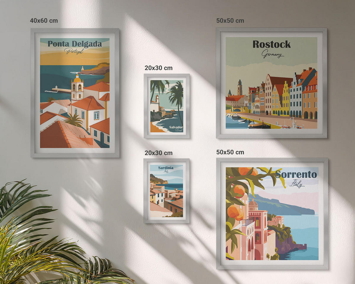 BILDER SET 5er Set - 50x50 cm & 20x30 cm & 40x60 cm Silberner Rahmen - Tropische Strände und Palmen - Silberfarben, Kunststoff (40/60cm) - TULUP