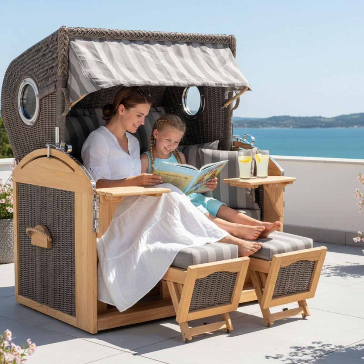 STRANDKORB XL Schillig Bullauge - Braun/Grau, Metall (142/170/95cm) - Mr. Deko