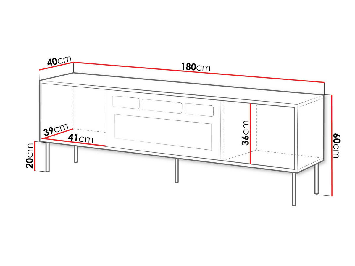 TV-LOWBOARD Cortina 180 mit Elektrische Kamin - Schwarz/Braun, Holzwerkstoff/Metall (180/60/40cm) - MIRJAN24