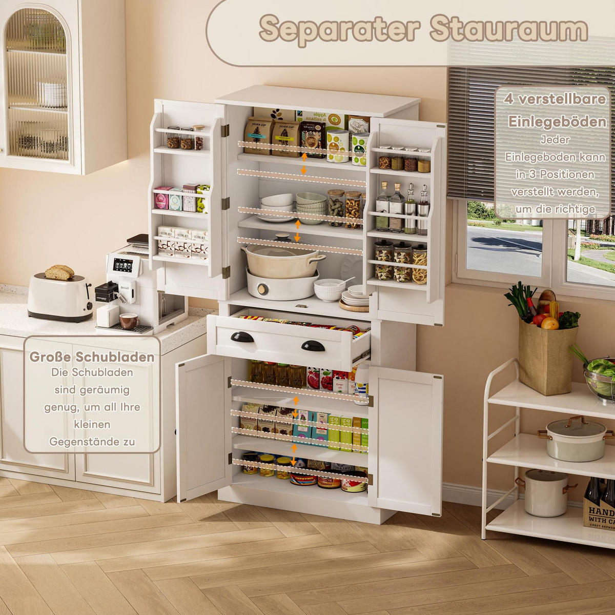 BUFFETSCHRANK 80/40/182 cm mit 4 Türen, 1 Schublade und verstellbaren Einlegeböden, vielseitiger Stauraum, Weiß - Weiß, Holzwerkstoff (80/182/40cm) - Redom