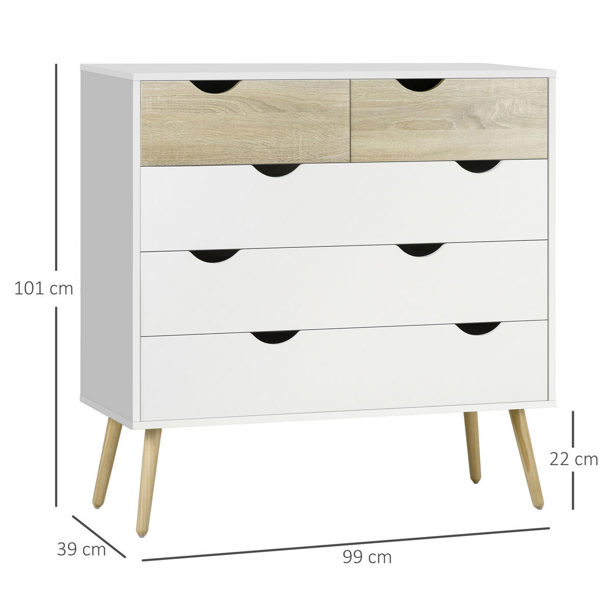 KOMOODE DE-12781 5 Schubladen, skandinavisch Weiß - Weiß, Holzwerkstoff (99/101/39cm) - ComfortXL
