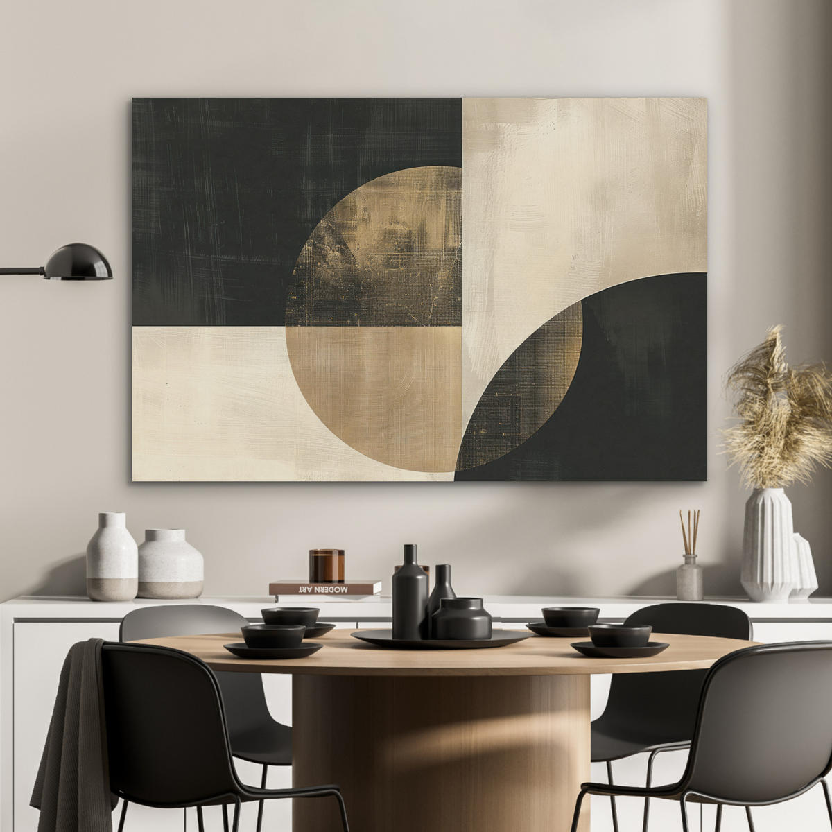 AKUSTIKBILD Abstrakt - Geometrische Formen - Schwarz - Gold Akustikpaneele 90x60 cm - Ecru, Kunststoff (90/60/0.9cm) - MuchoWow