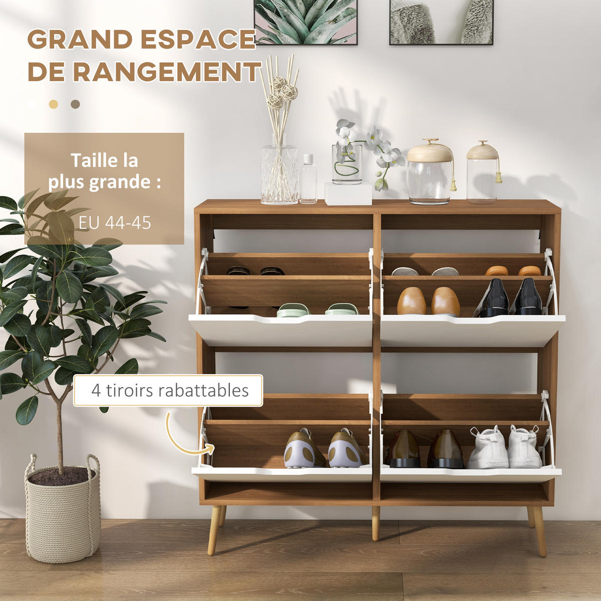 SCHUHSCHRANK DE-14993 4 Klapptüren mit verstellbaren Böden Natur - Naturfarben, Holzwerkstoff (95/95/26cm) - ComfortXL