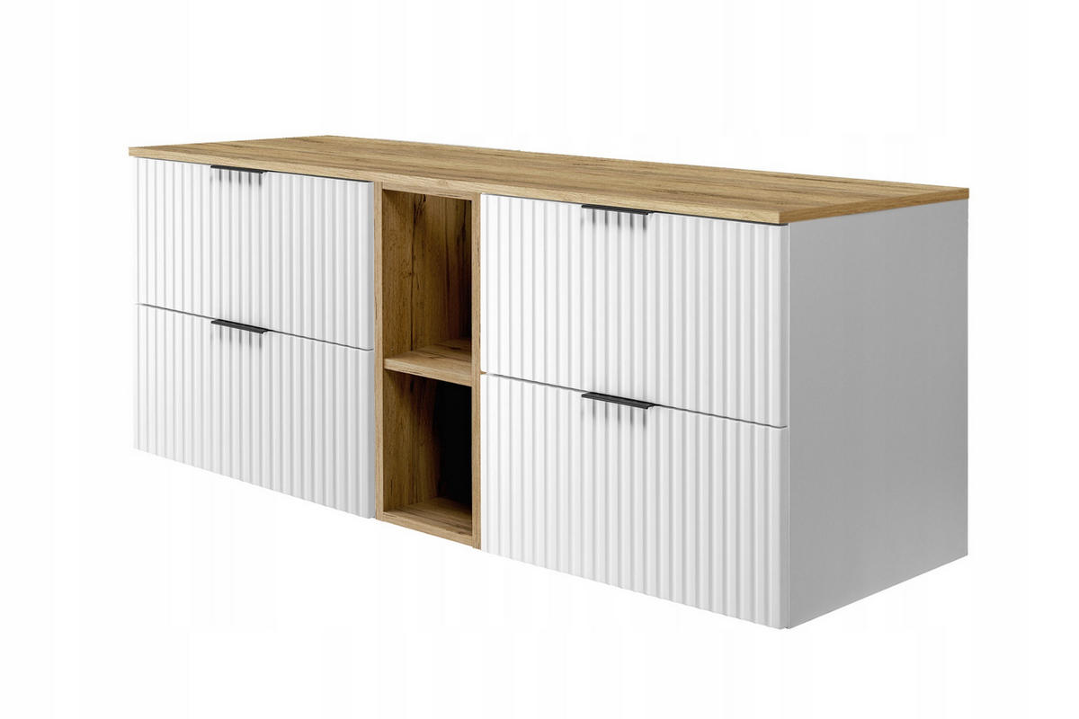 WASCHBECKUNTERSCHRANK mit Regal Weiß matt/Eiche 140/57/46 cm - Eichefarben/Weiß, Holzwerkstoff (140/57/46cm) - Rodan