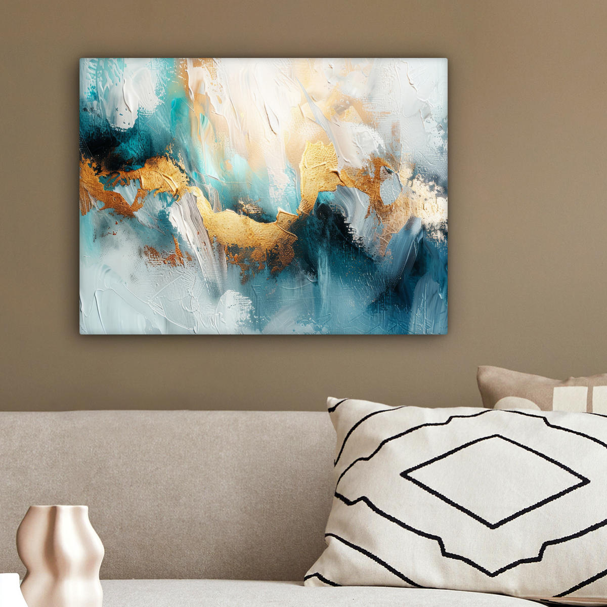 LEINWANDBILD Abstrakt - Kunst - Gold - Blau 40x30 cm - Petrol, Textil (40/30cm) - MuchoWow