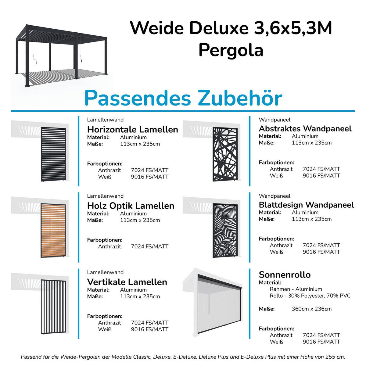 PERGOLA Deluxe Pavillon Terrassenüberdachung Aluminium 3,6 x 5,3 m anthrazit - Anthrazit, Metall (360/255/530cm) - WEIDE