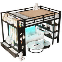 HOCHBETT 140/200 cm in Schwarz mit Kleiderschrank, Schubladen, Lochwand und LED - Schwarz, Holzwerkstoff/Metall (140/200cm) - STILVORA