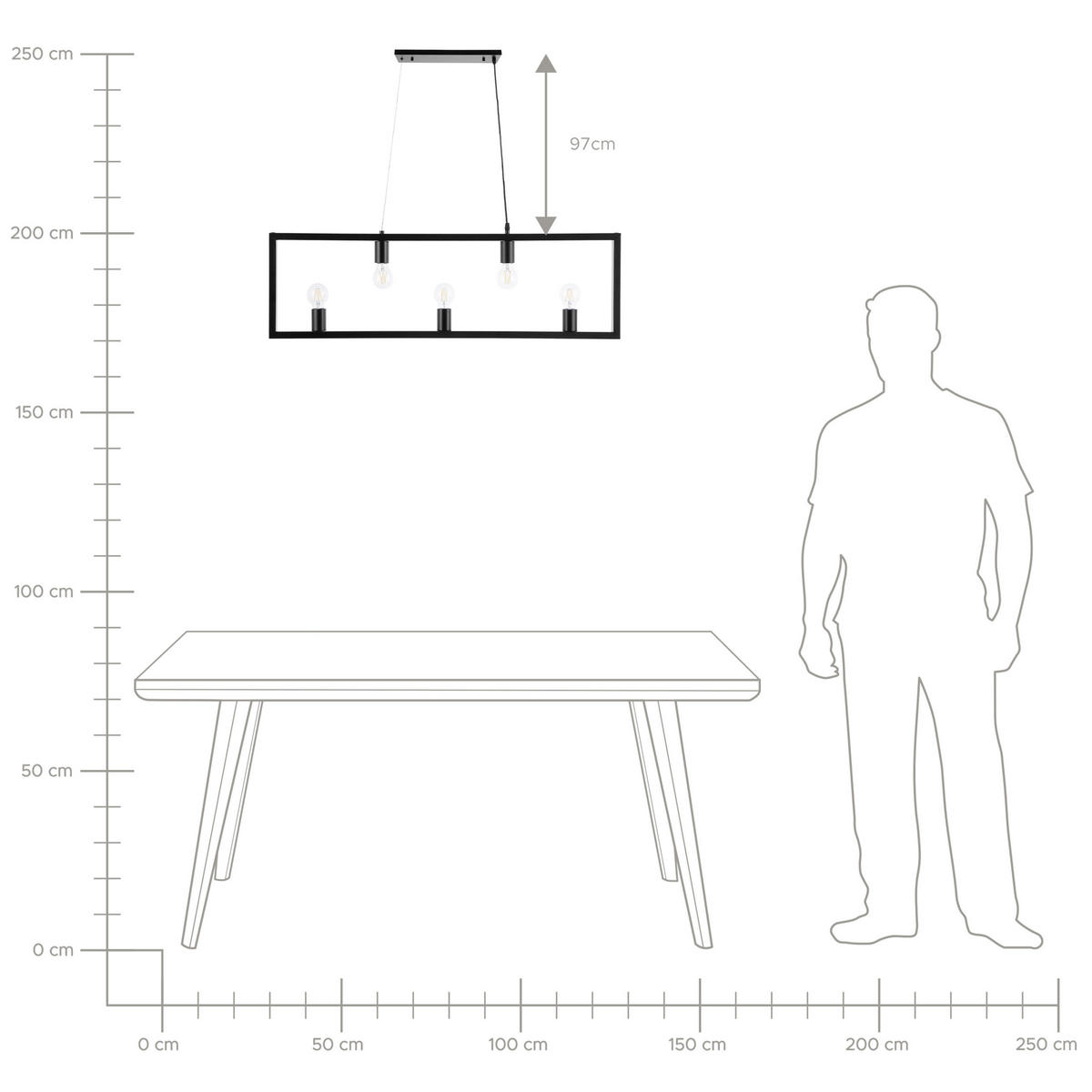 HÄNGELEUCHTE Bayas 4/100/127 cm - Schwarz, Metall (4/100/127cm) - Beliani
