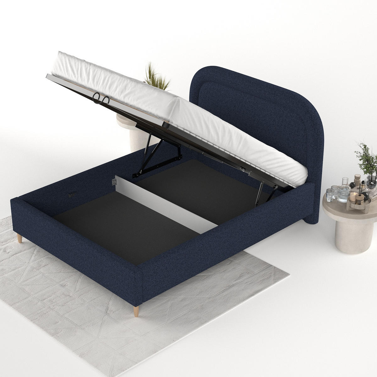 POLSTERBETT Zoya 120/200 cm Marineblau im Riva Stoff - Naturfarben/Dunkelblau, Holz/Holzwerkstoff (120/200cm) - AltaBeds