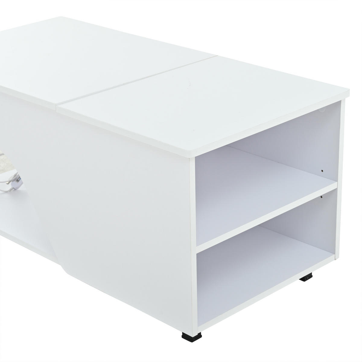 COUCHTISCH höhenverstellbar in Weiß 50/100/46 cm aus Spanplatte mit LED, Stauraum und Ablage - Weiß, Holzwerkstoff/Metall (50/100/46cm) - CHICFURN
