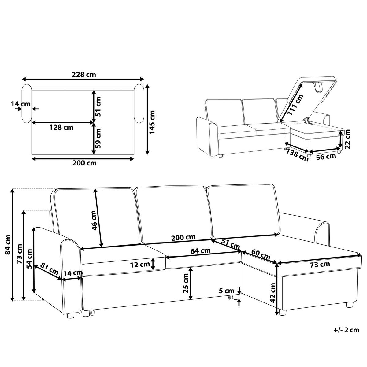 ECKSOFA Polsterbezug Schwarz rechtsseitig Nesna - Schwarz, Textil (228/145cm) - Beliani