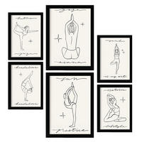 POSTER Set Mit 6 Yoga Musen 2 A3 & A4 Schwarzer Rahmen - Schwarz, Papier (29/3/42cm) - Nacnic