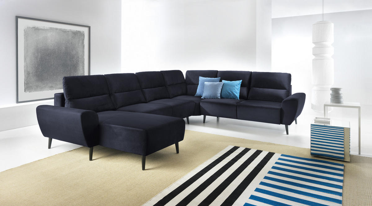 ECKSOFA BOSCO U-Form, Monolith-Stoff, Freistehend, mit verstellbaren Kopfstützen, Sofa für Familien, Größe: 340x270x98cm, Farbe: Anthrazit - Anthrazit, Holz/Textil (270/340cm) - DomoHome