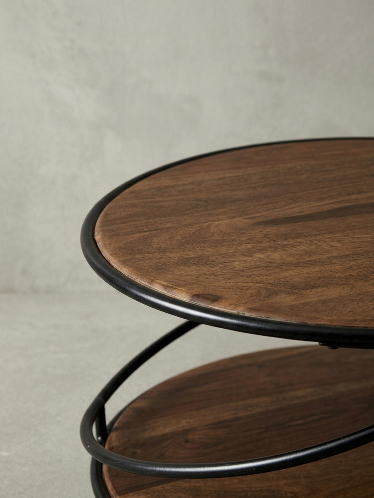 COUCHTISCH Schwarz/Braun, Sheesham Massivholz und Edelstahl, mit 2 Ablageflächen - Schwarz/Braun, Holz/Metall (58/58/35cm) - KADIMA DESIGN